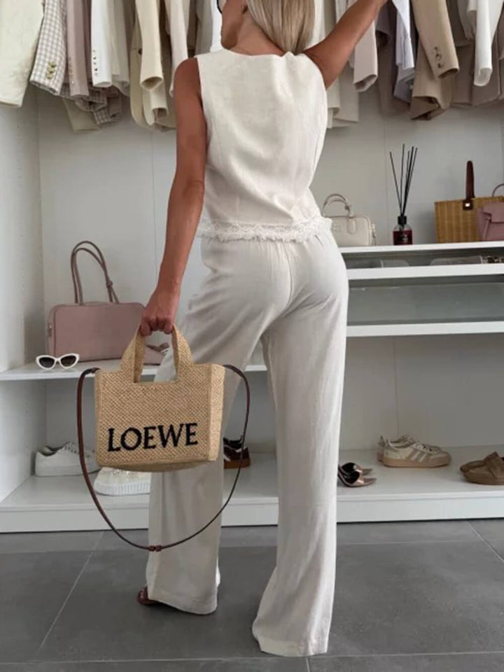 Summer Linen Casual High Waist Pocket Pants