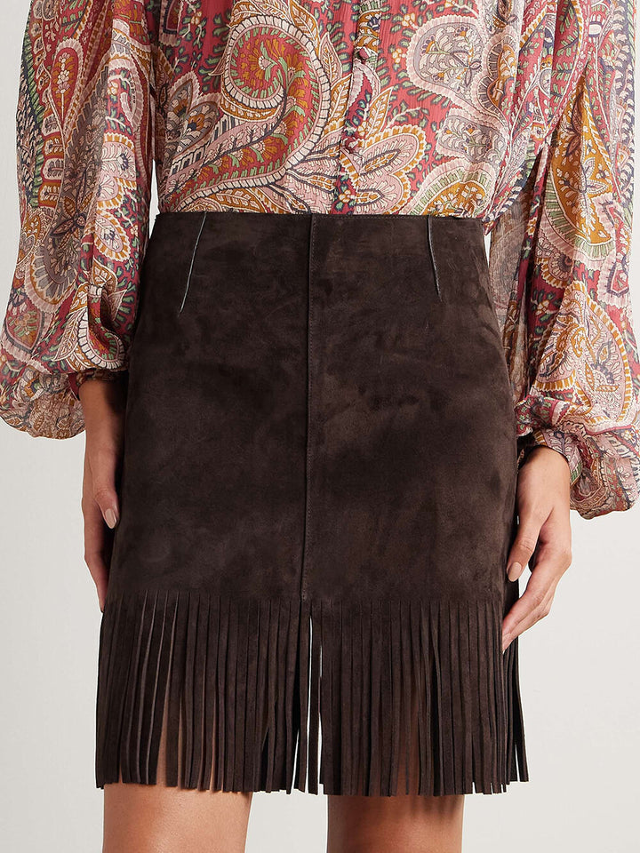 Elegant Fringe Suede Mini Skirt