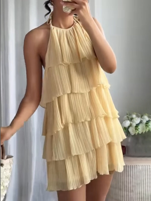 Elegant Halterneck Tiered Mini Dress