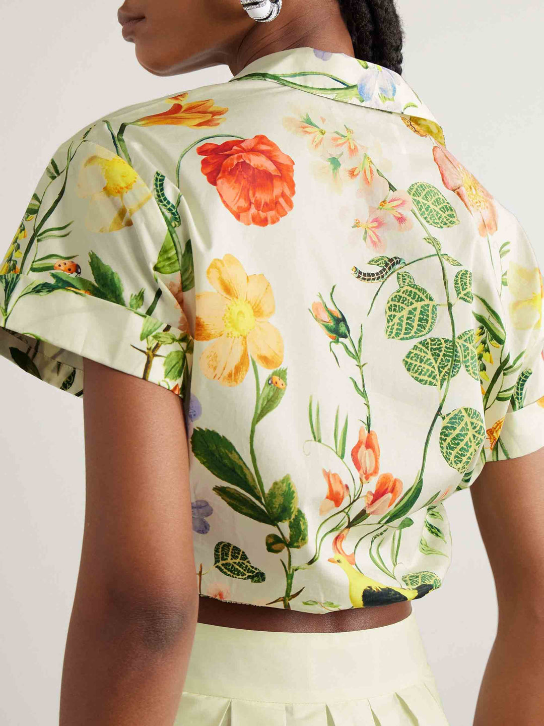 Retro Oil Painting Floral Print Short Lace-up Shirt