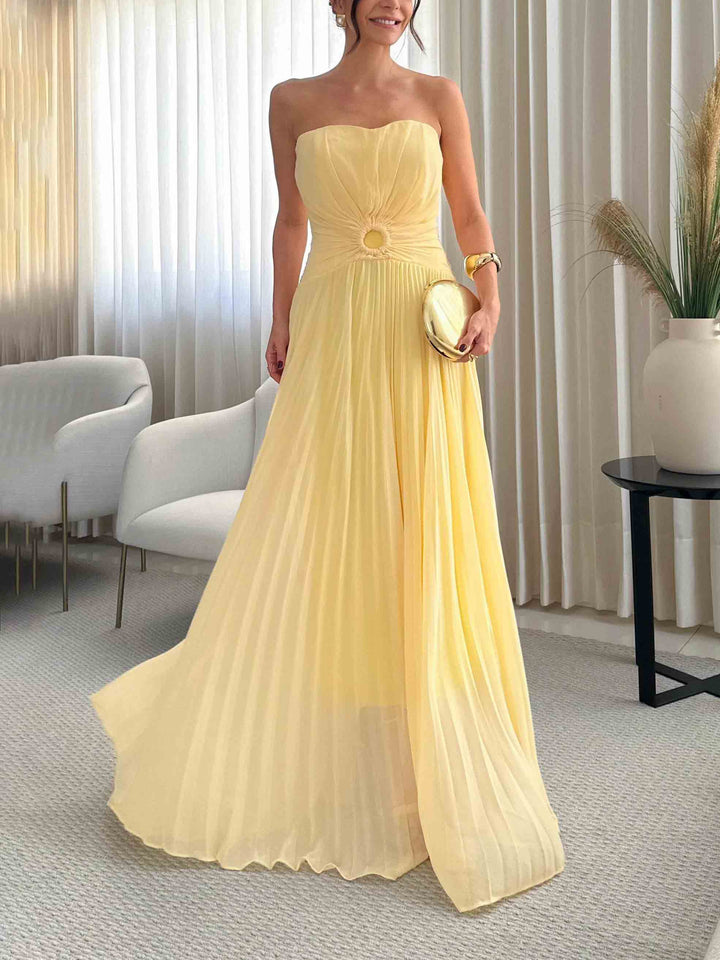 Elegant Strapless Pleated Maxi Dress