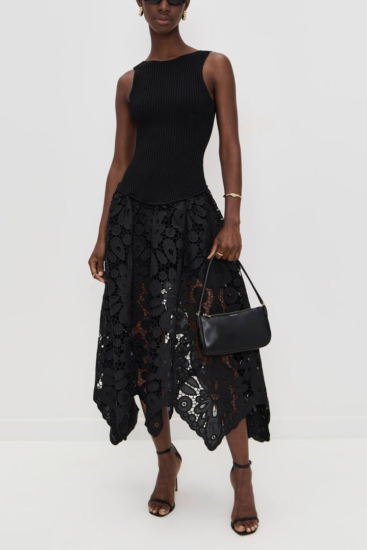 Exquisite Lace Crochet Backless Party Wear Midi Dress