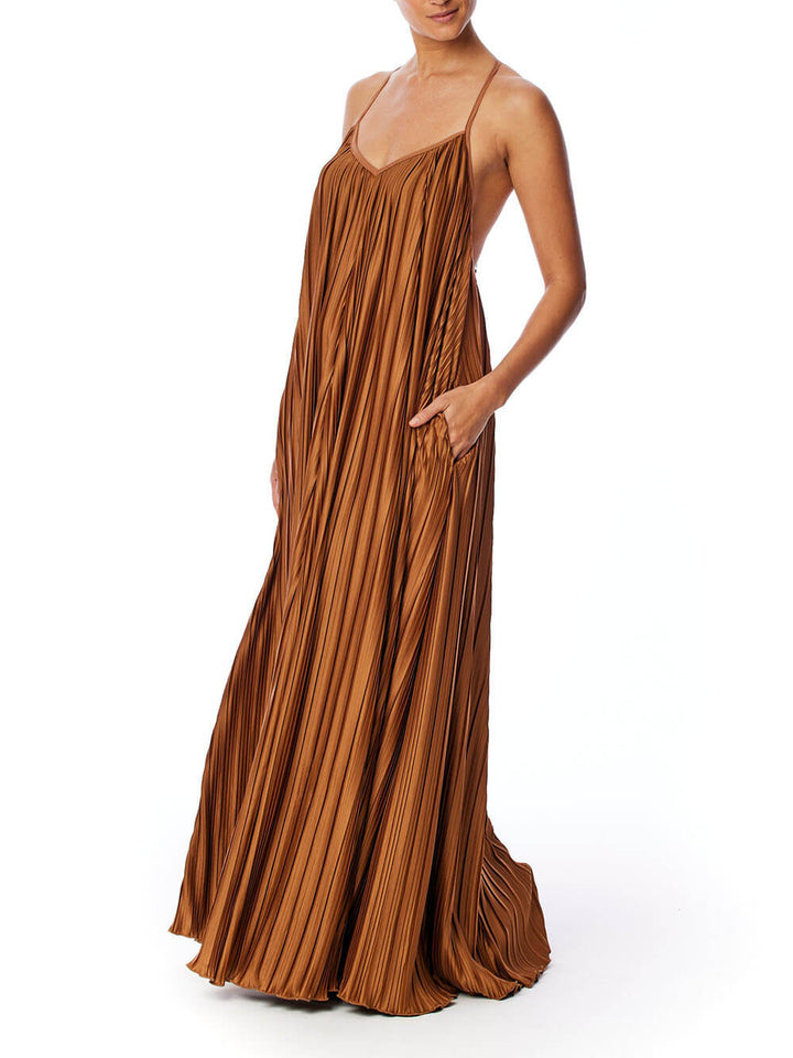 Unique And Fashionable Pleated Suspender Loose Maxi Dress