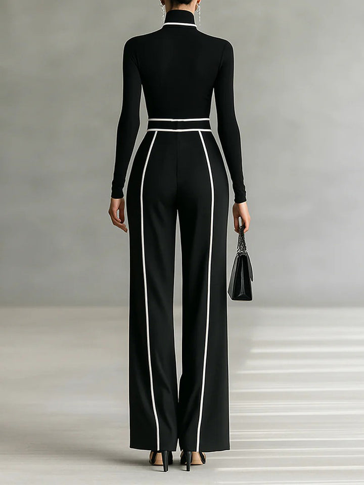 Elegant Contrast Trim High Waist Wide Leg Pants