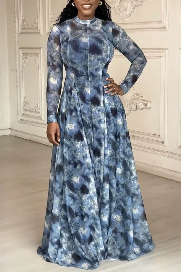 Delicate Abstract Tie-Dye Ruched Maxi Dress