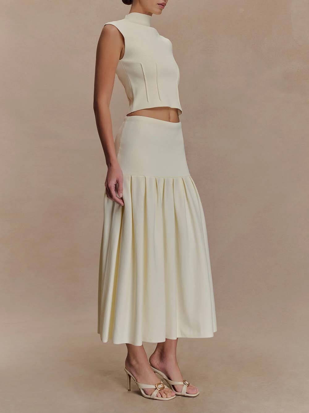 Exquisite Pleated Bandage Knit Midi Skirt