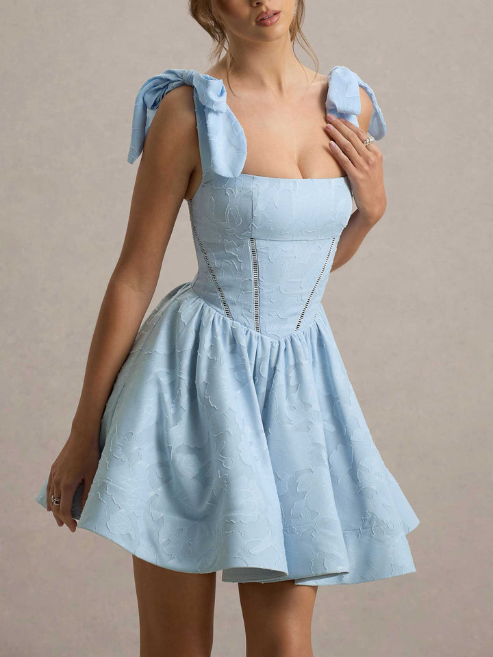 Elegant Jacquard Bow Sling Mini Dress