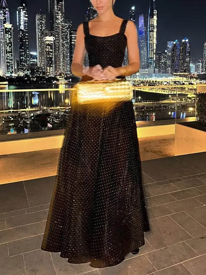 Elegant Sleeveless Fluffy Hem Maxi Dress