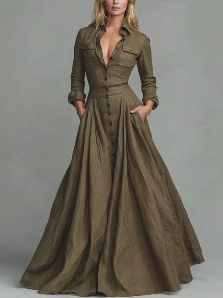 Retro Shirt-style Floor-length Maxi Dress