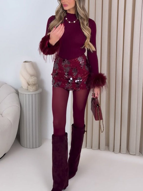 Exquisite Sequined Two-piece Skirt Set