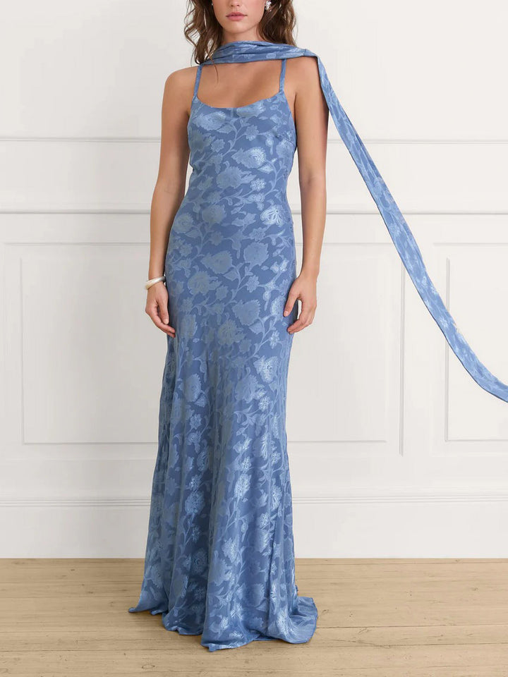 Elegant Satin Jacquard Maxi Dress