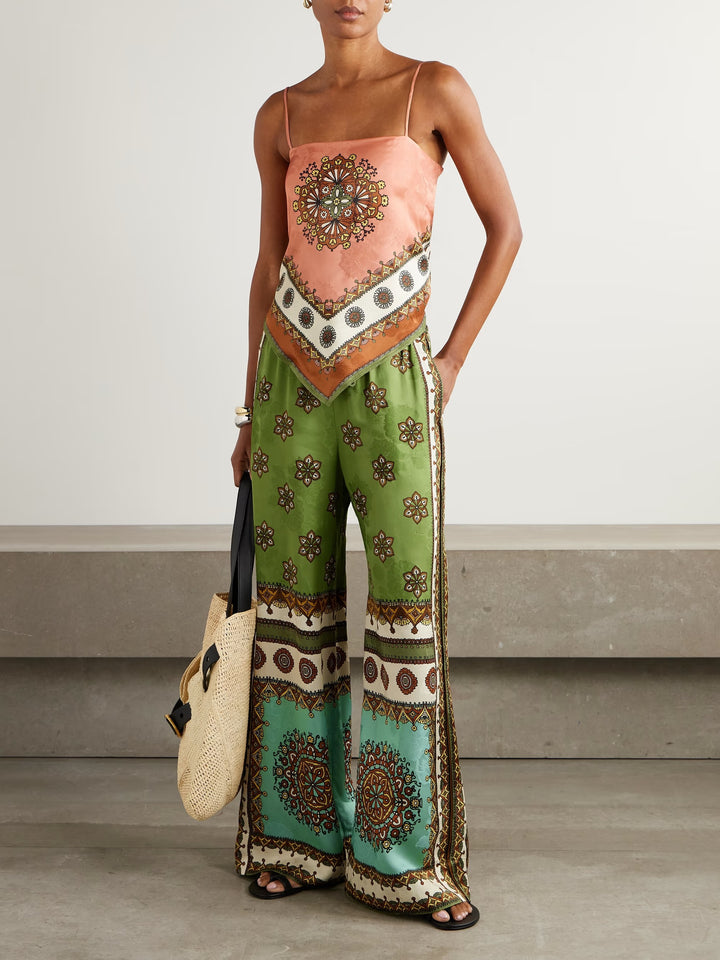 Exquisite Bohemian Print Vest Two-Piece Set