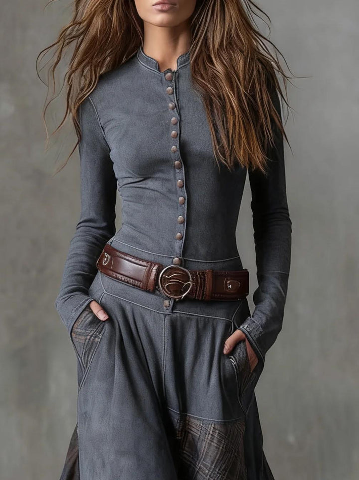 Retro Plaid Patchwork Maxi Dress