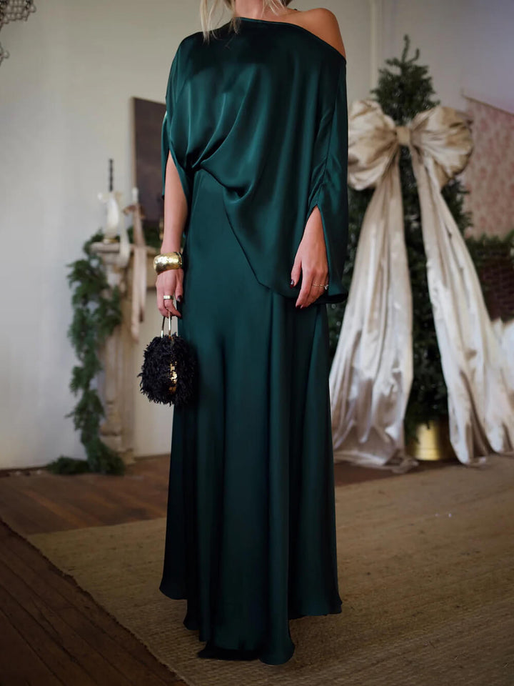 Exquisite Satin Off-Shoulder Loose Draped Blouse