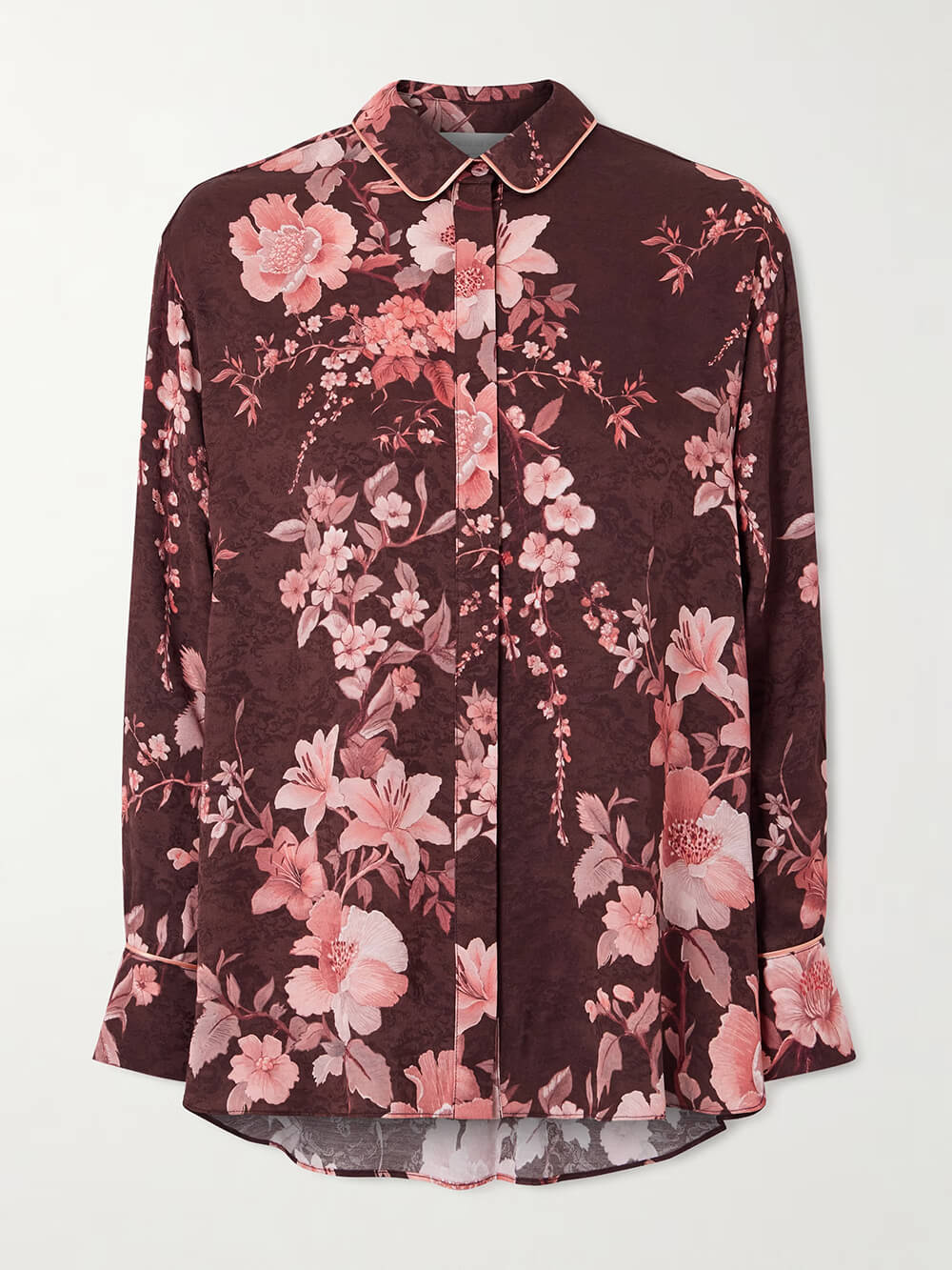Exquisite Floral Print Satin Button-Up Shirt