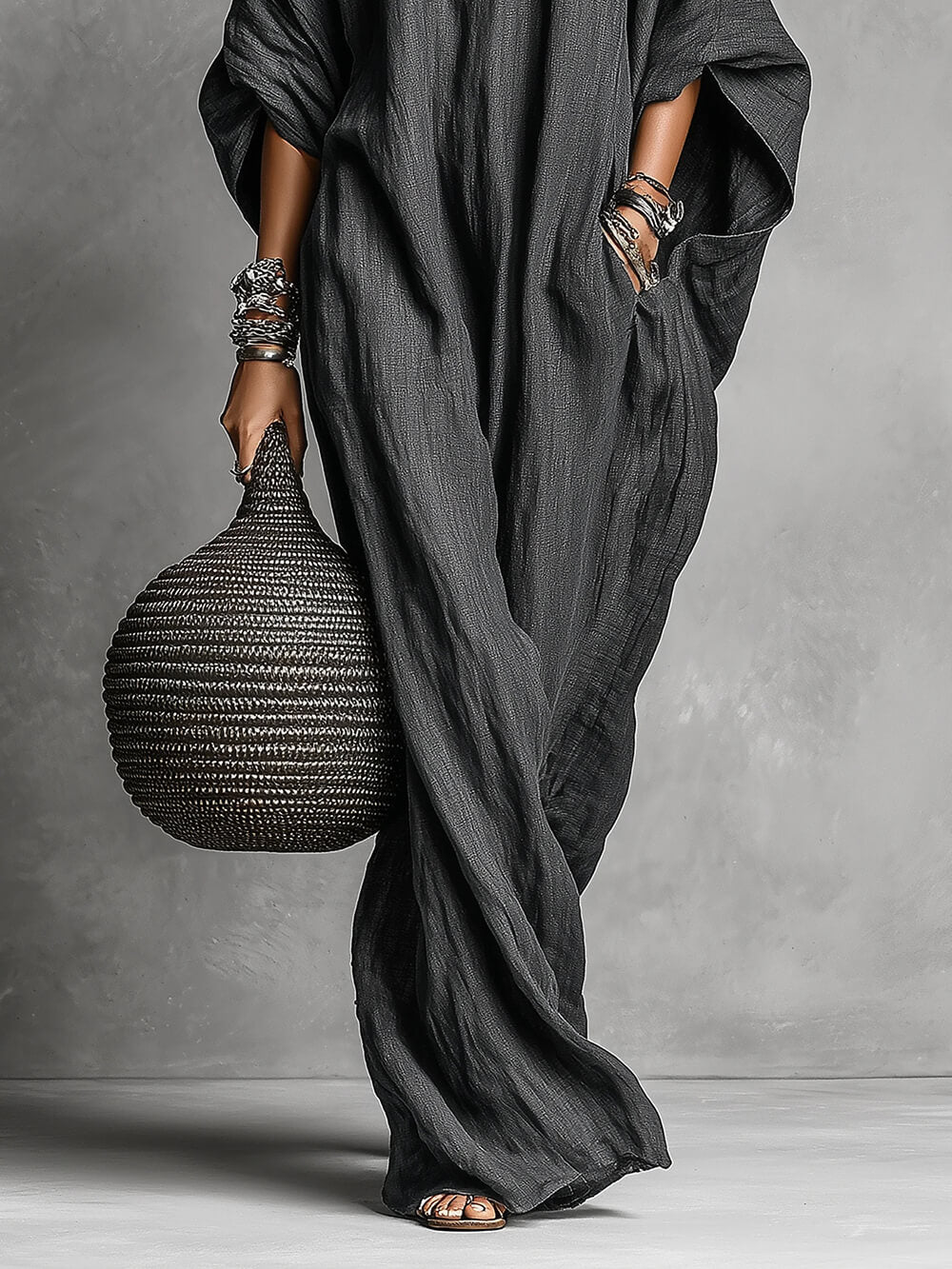 Casual Linen Batwing Sleeve Loose Maxi Dress