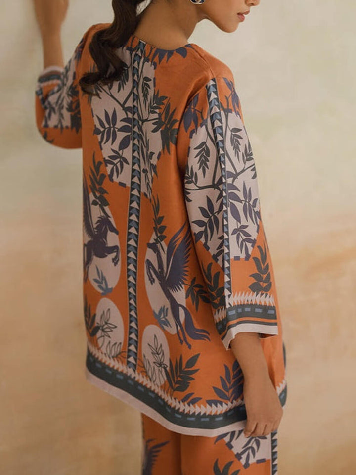 Retro Modern Floral Print Contrast Loose Oversized Shirt