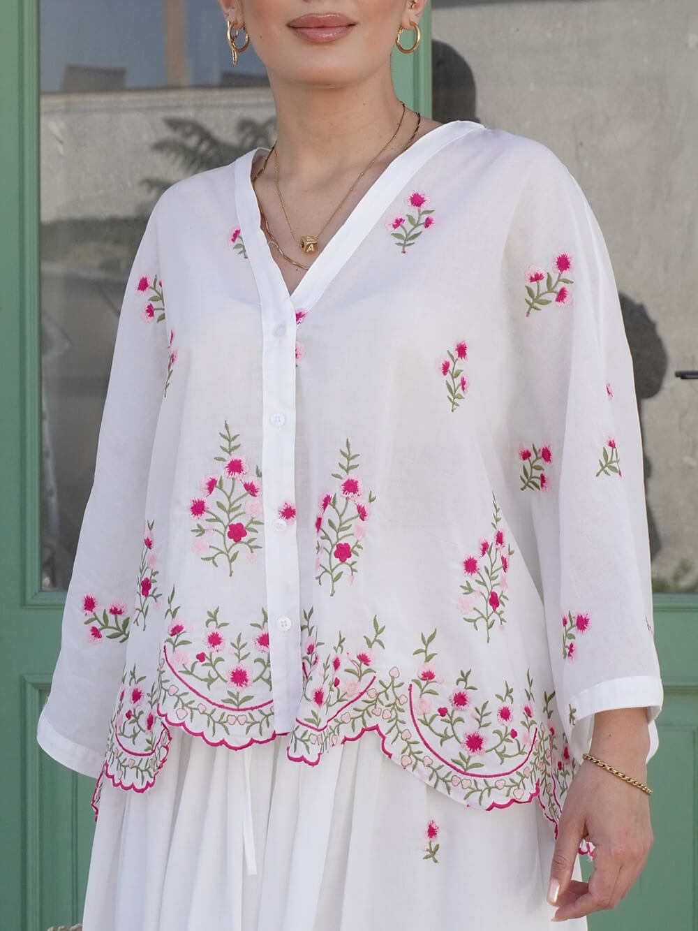 Delicate Floral Embroidered Ruffle With Elastic Waist Midi Skirt