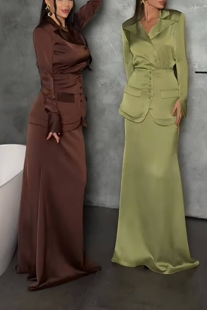 Elegant Satin High-Waist Mermaid Maxi Skirt