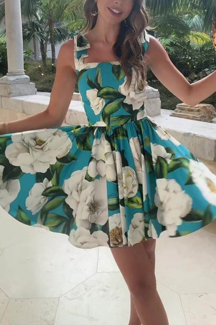 Exquisite Floral Print Corset Mini Dress