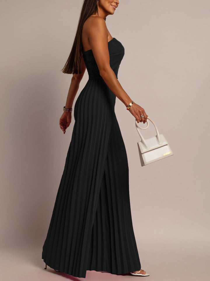 Summer Chic Strapless Button Ruched Jumpsuit