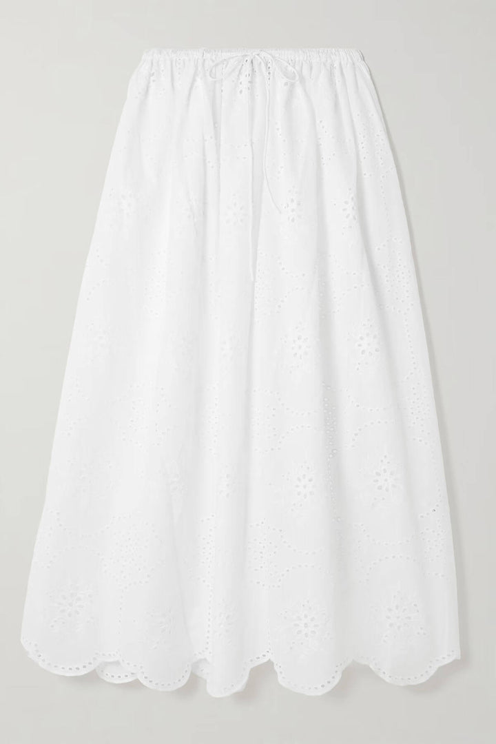 Fashionable Ruffled Hollow-Out Crochet Mid Skirt