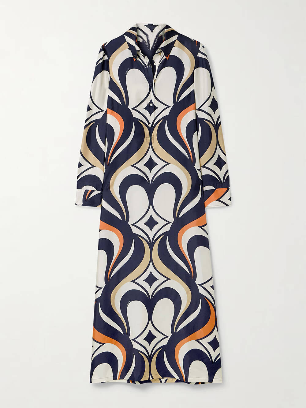 Classic Printed Satin Twill Shirt Maxi Dress