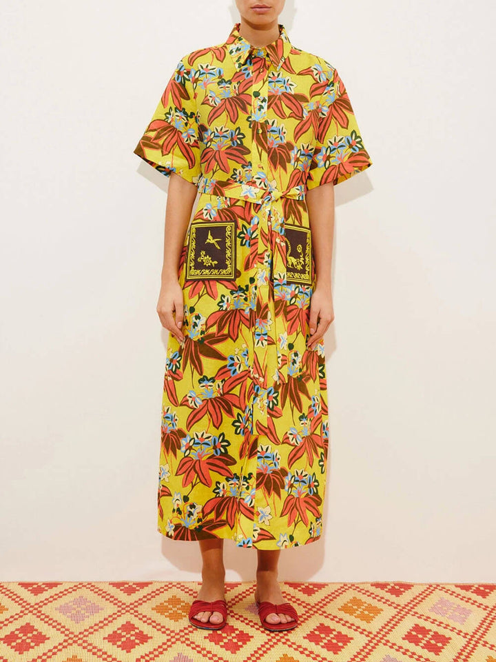 Unique Floral Print Midi Shirtdress