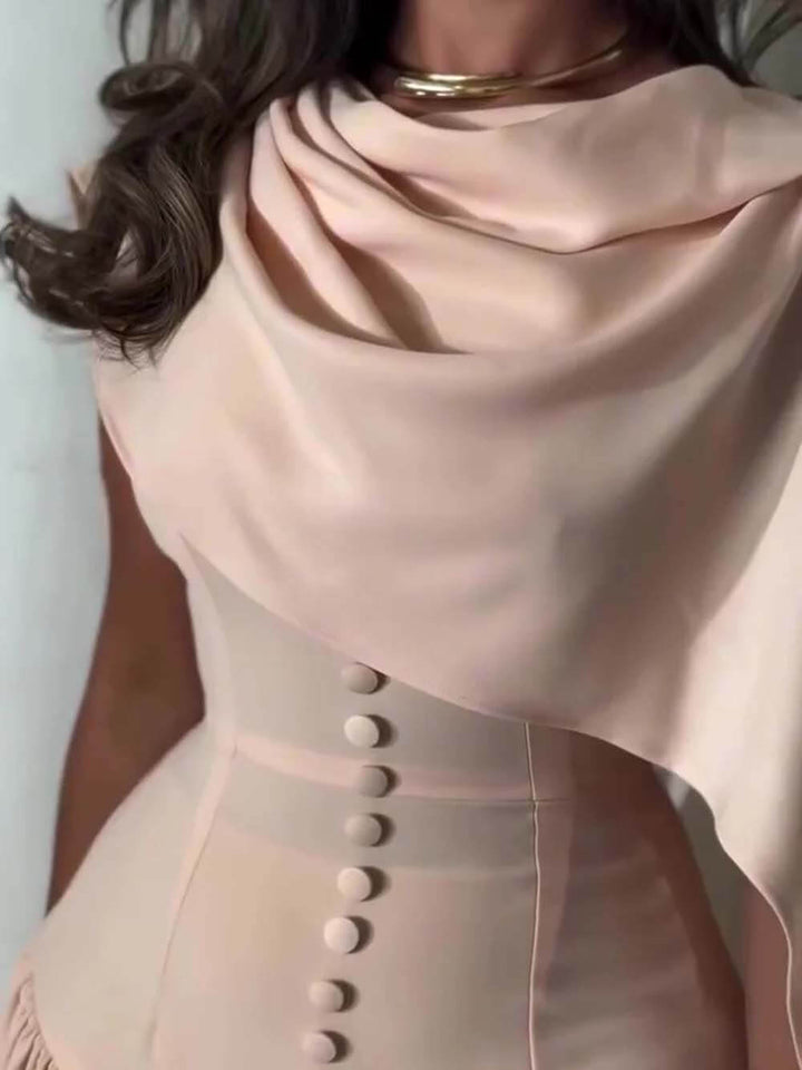 Exquisite Unique Cape-style Corset-bodice Maxi Dress