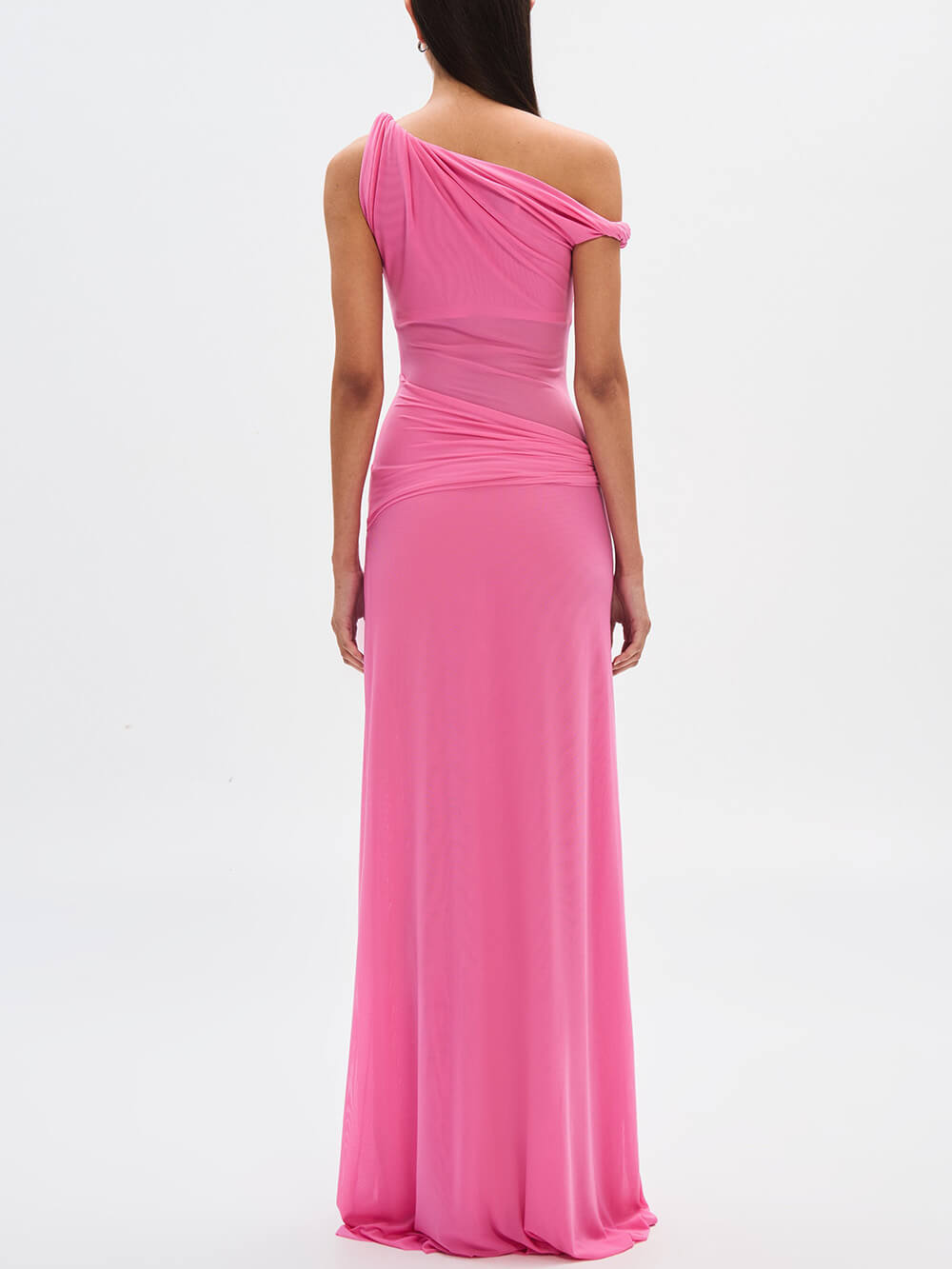 Elegant And Sexy Draped Silhouette Mesh Maxi Dress