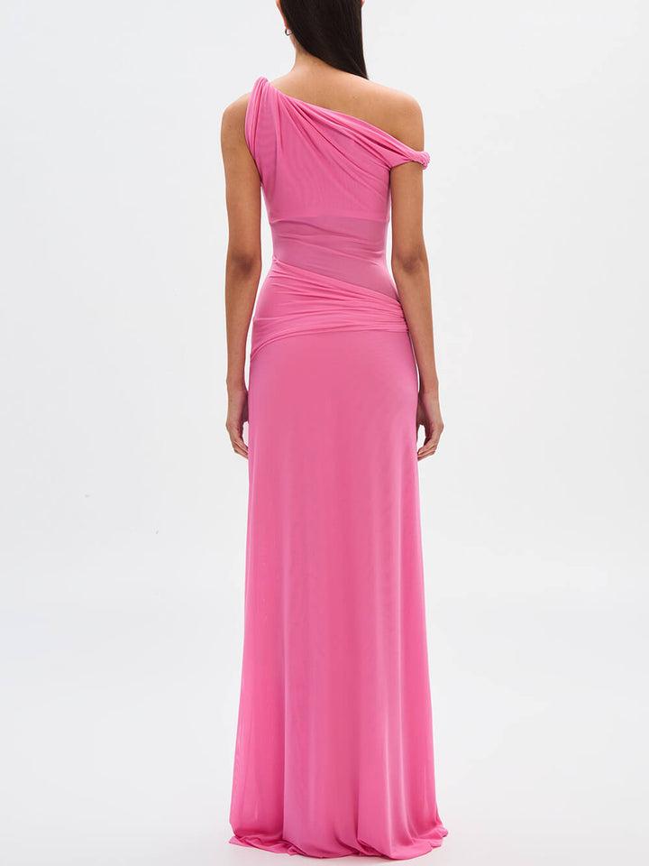 Elegant And Sexy Draped Silhouette Mesh Maxi Dress