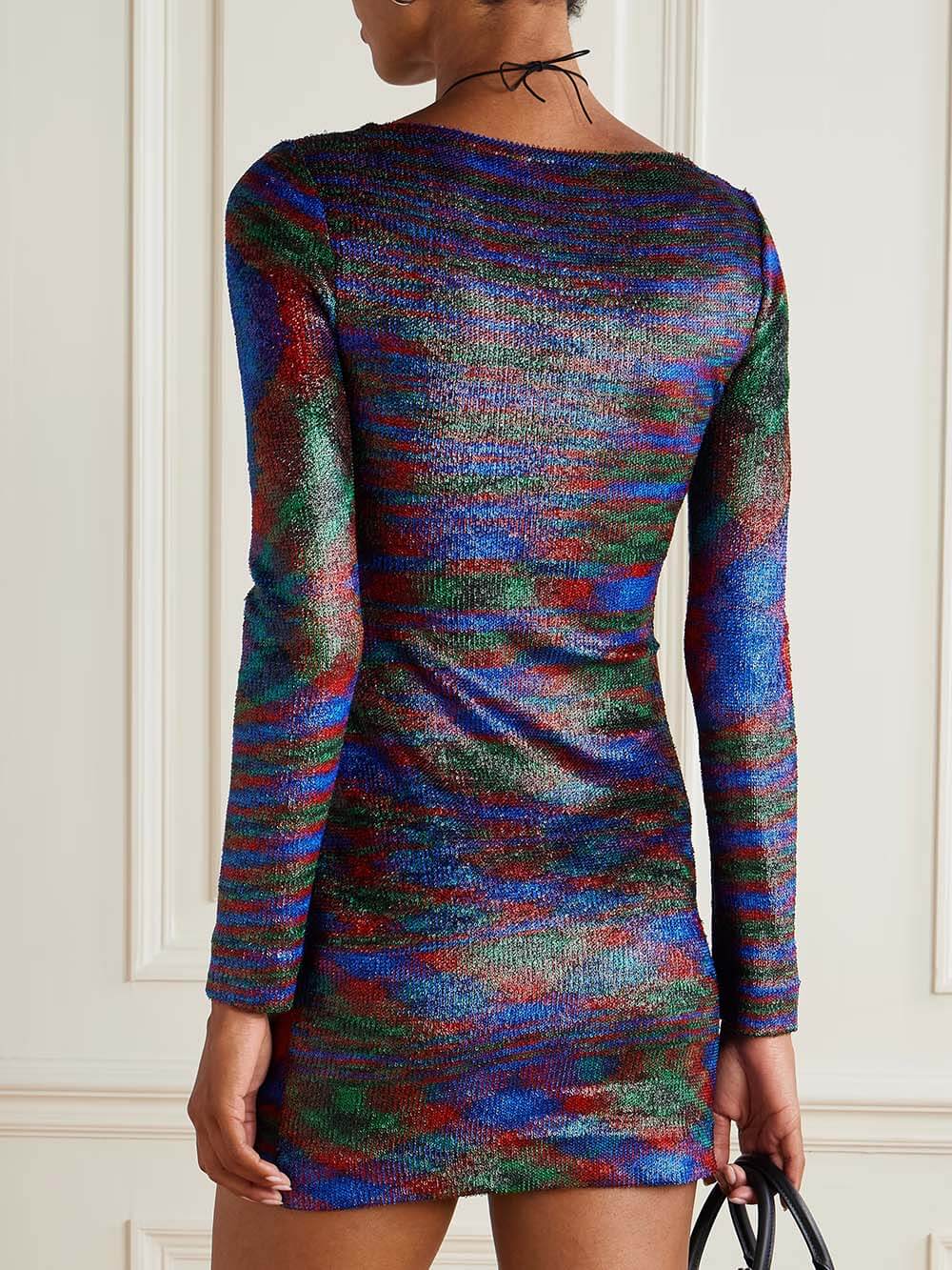 Unique Striped Metallic Print Mini Dress