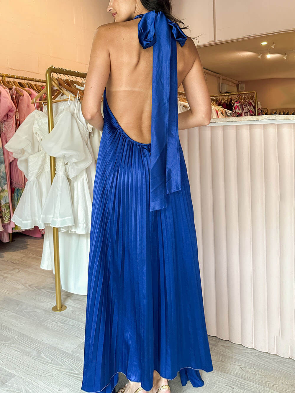 Unique Pleated Hollow Swing Opera Gown Maxi Dress