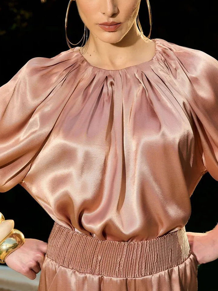 Elegant Ruched Satin Tapered Pants