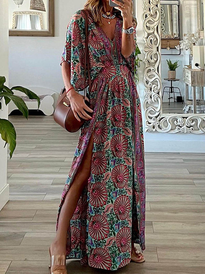 Bohemian Fashion V-Neck Printed Loose Maxi Dress