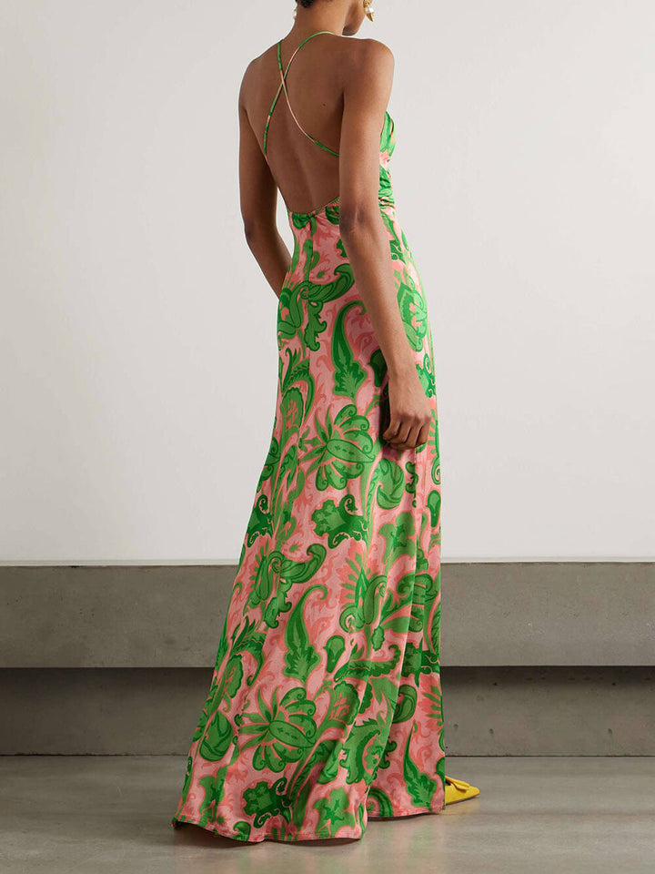 Beautiful Cutout Printed Satin Maxi Dress