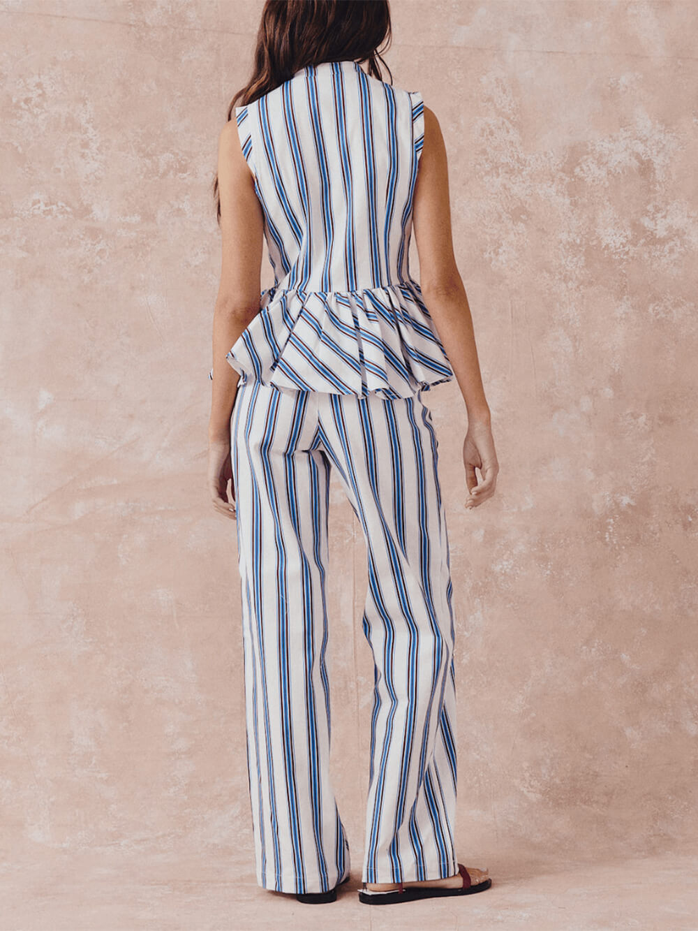 Retro Stripe Print High-Waist Straight-Leg Pants