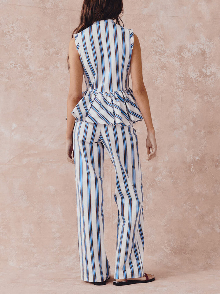 Retro Stripe Print High-Waist Straight-Leg Pants