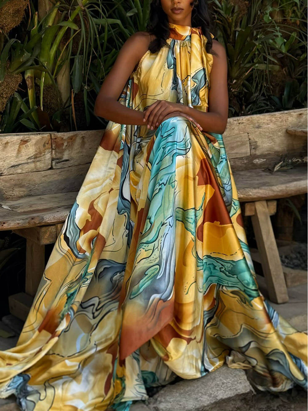 Exquisite Fashion Printed Sleeveless Flared Maxi Dress