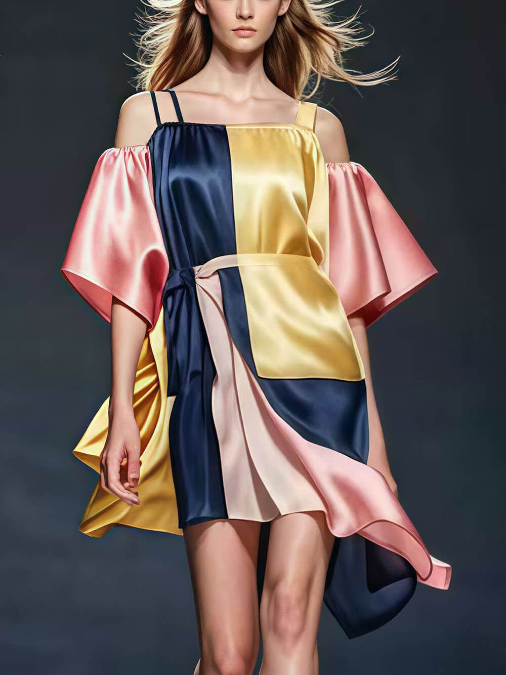 Delicate Colorblock Asymmetrical Patchwork Sundress