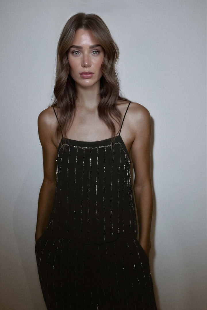 Fashionable Classic Color-Block Beaded Camisole Top