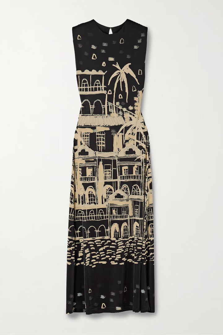 Unique Geometric Print Satin Maxi Dress