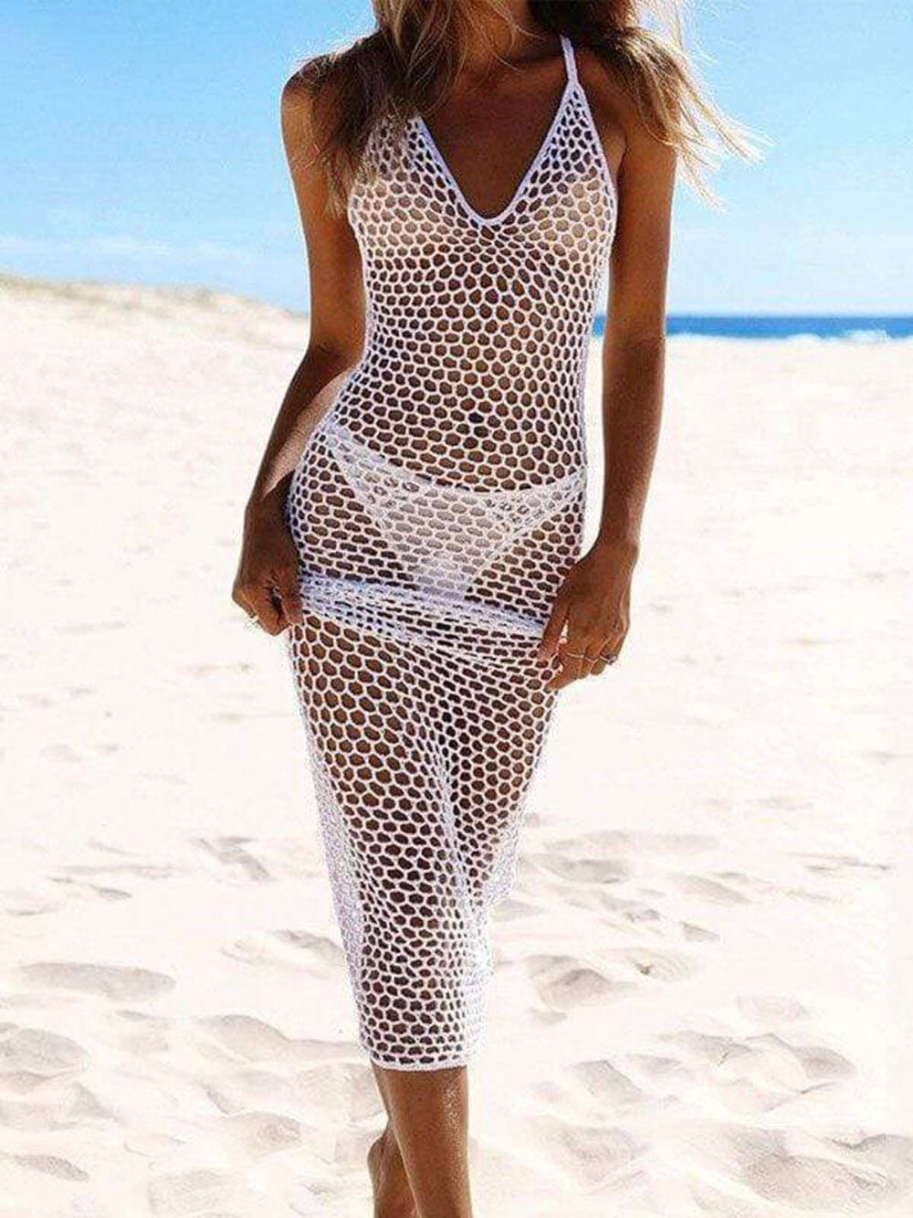 Sexy Backless Crochet Beach Cover Up