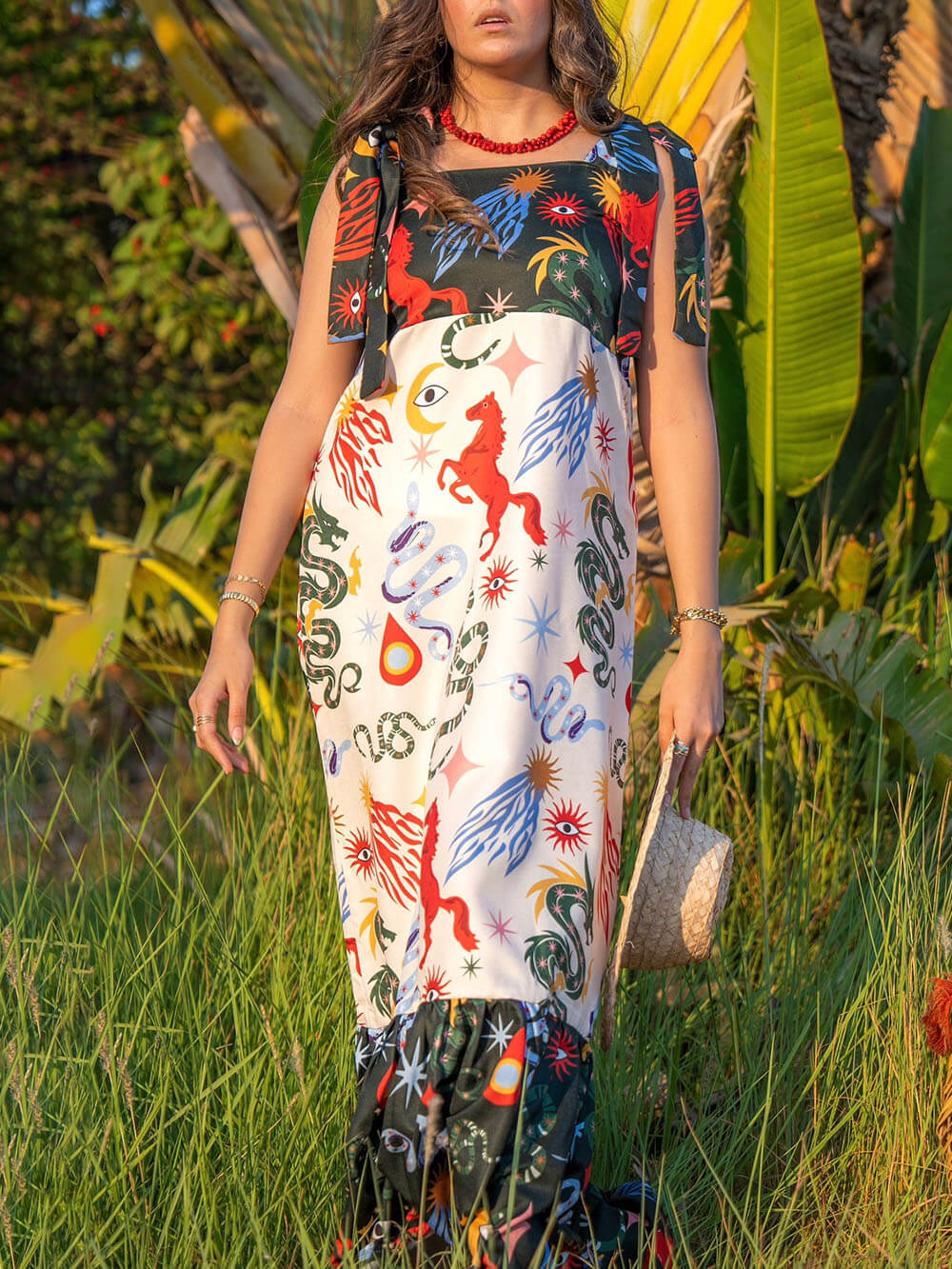 Unique Ethnic Print Suspender Loose Maxi Dress