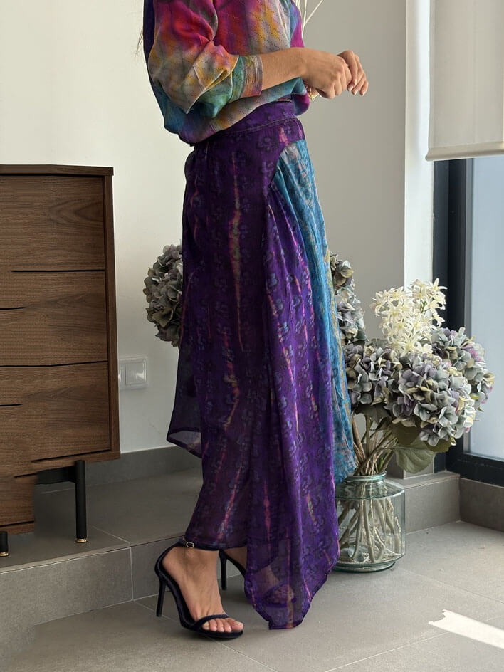 Retro Bohemian Tie-Dye Print Asymmetrical Hem Elastic Waist Skirt