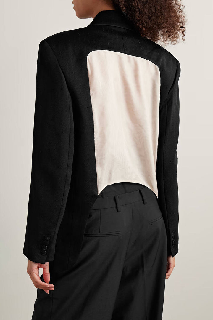 Fashion Double-Breasted Colorblock Back Twill Blazer