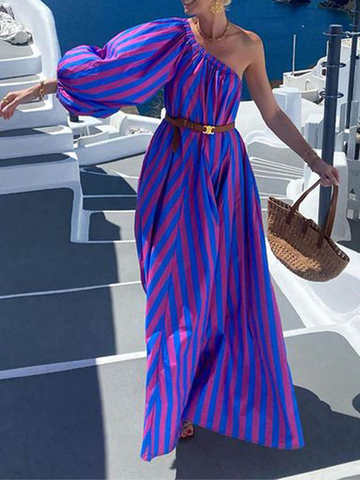 Fashionable Striped Off-Shoulder Holiday Maxi Dress