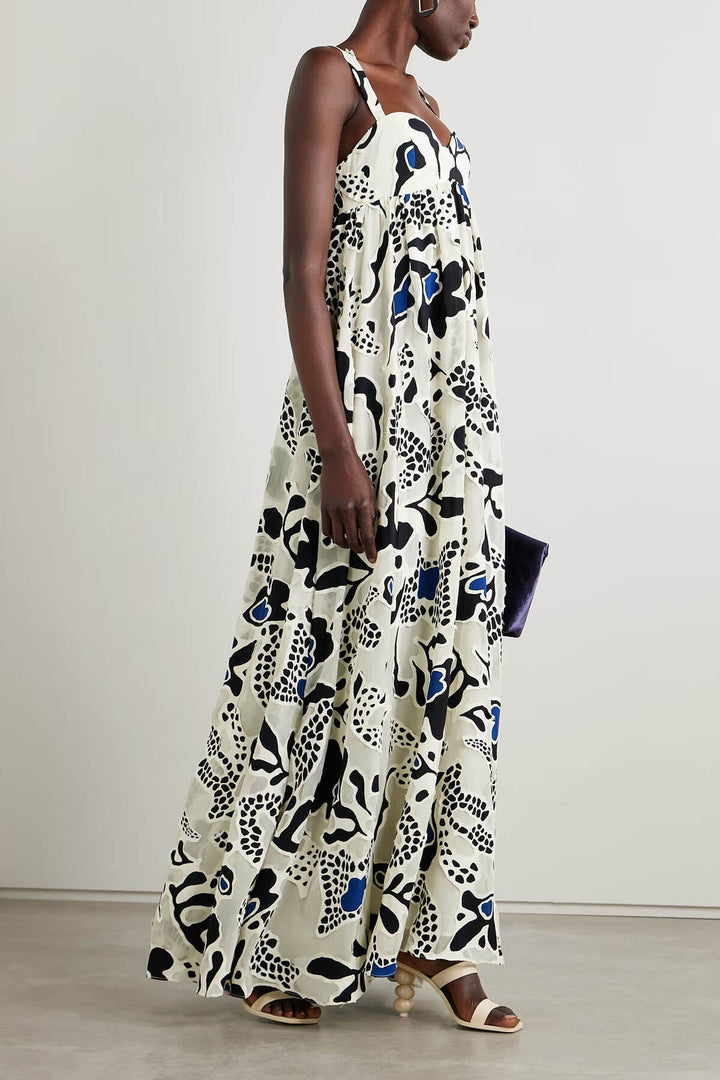 Casual Backless Printed Pocket Loose Vacation Maxi Dress