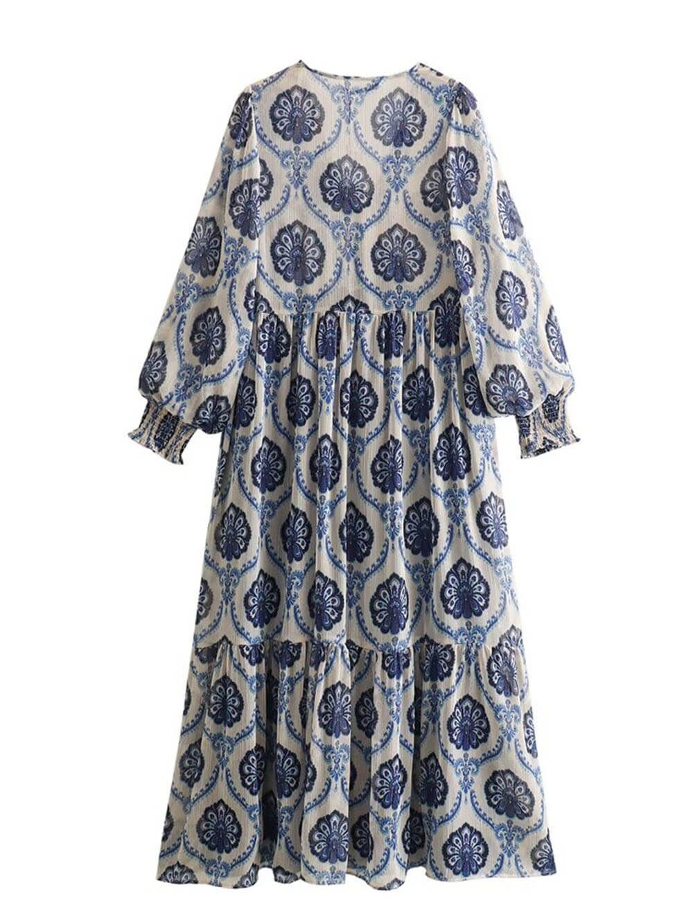 Classic And Unique Baroque Sheer Overlay Balloon Sleeve Maxi Dress