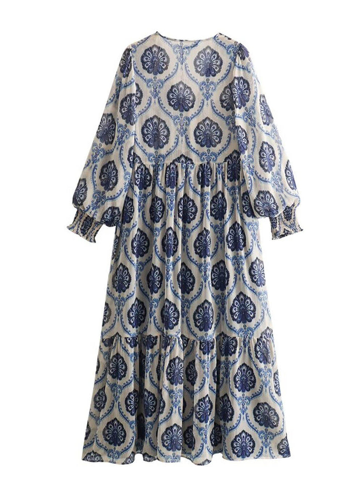 Classic And Unique Baroque Sheer Overlay Balloon Sleeve Maxi Dress